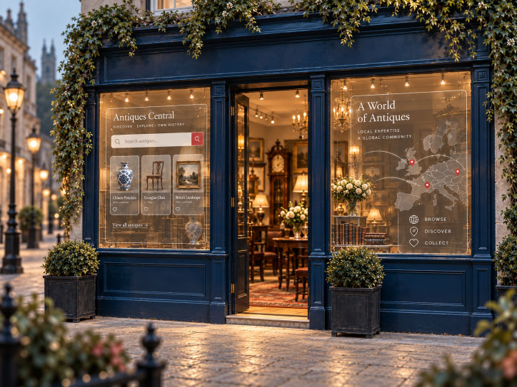 Traditional antiques shop enhanced by modern digital discovery tools